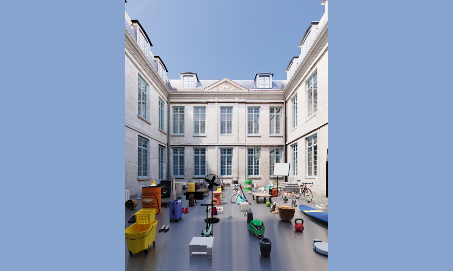 wide courtyard view of Harry Nuriev installation